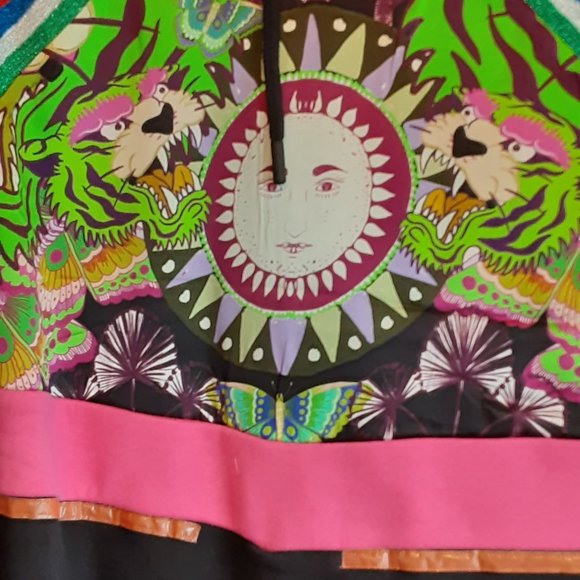 CUSTO BARCELONA BLACK SWEATSHIRT WITH UNIQUE SUN PRINT HOODIE WOMANS LARGE - Picture 2 of 6